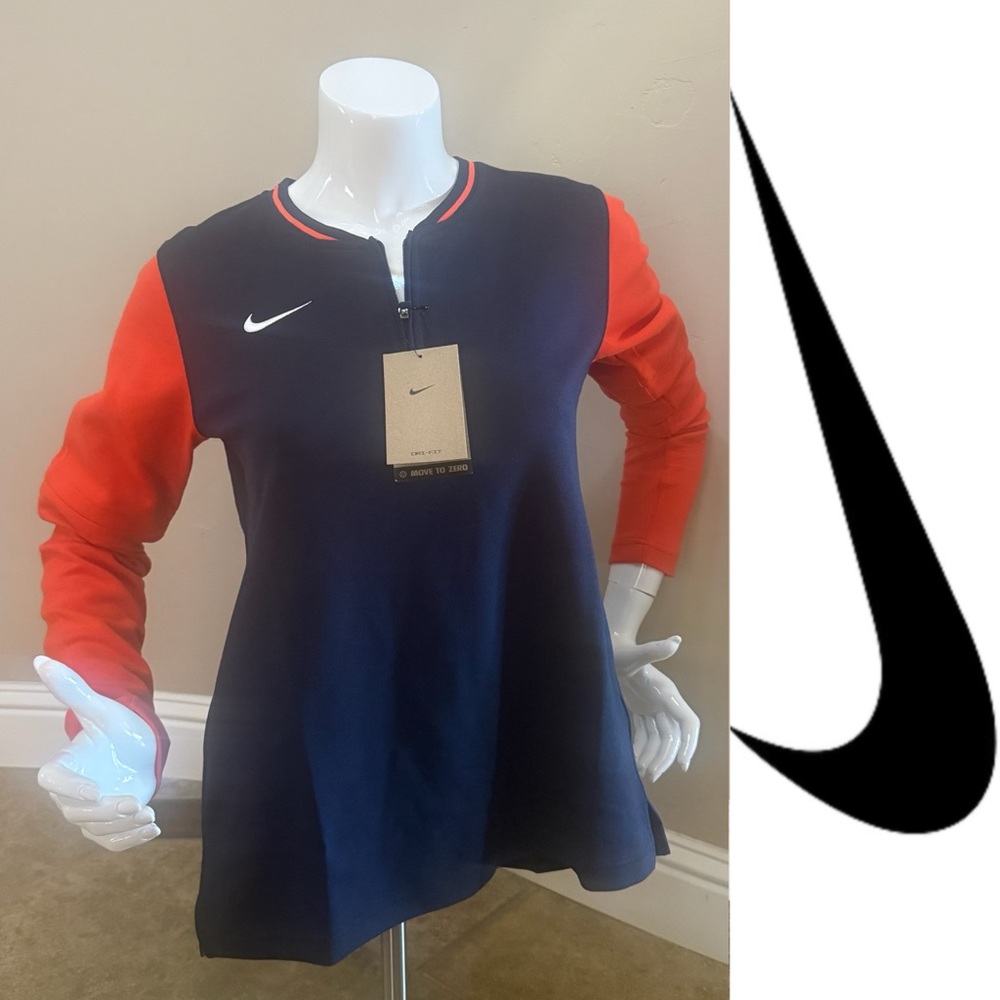Nike Women’s Dri-Fit Half-Zip Color Block Navy Orange Top*NWT